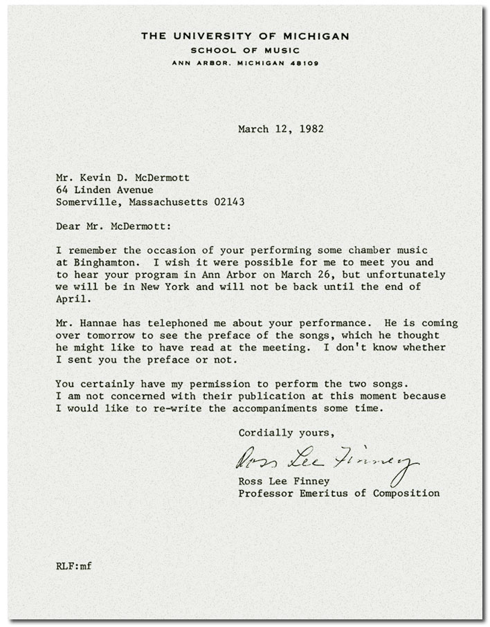 Letter from Ross Lee Finney