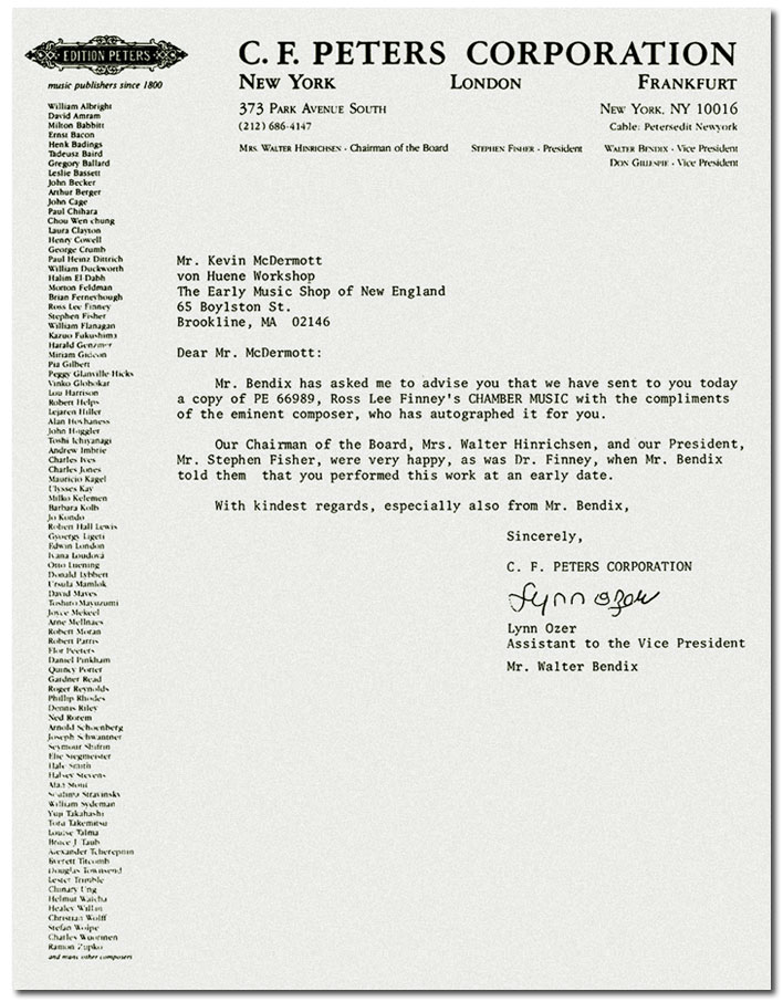 Letter from C.F. Peters Corporation